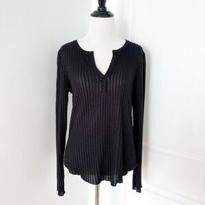 BP Sheer Black Stripe Ribbed Long Sleeve Tee - Medium